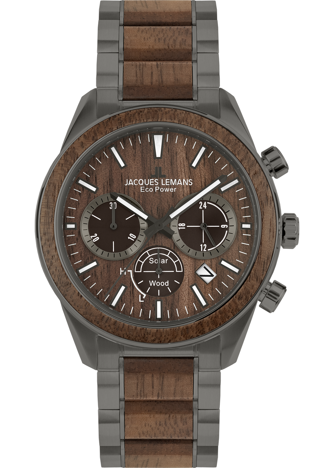 Eco Power Solar Wood Chronograph Grey Men's Bracelet Watch