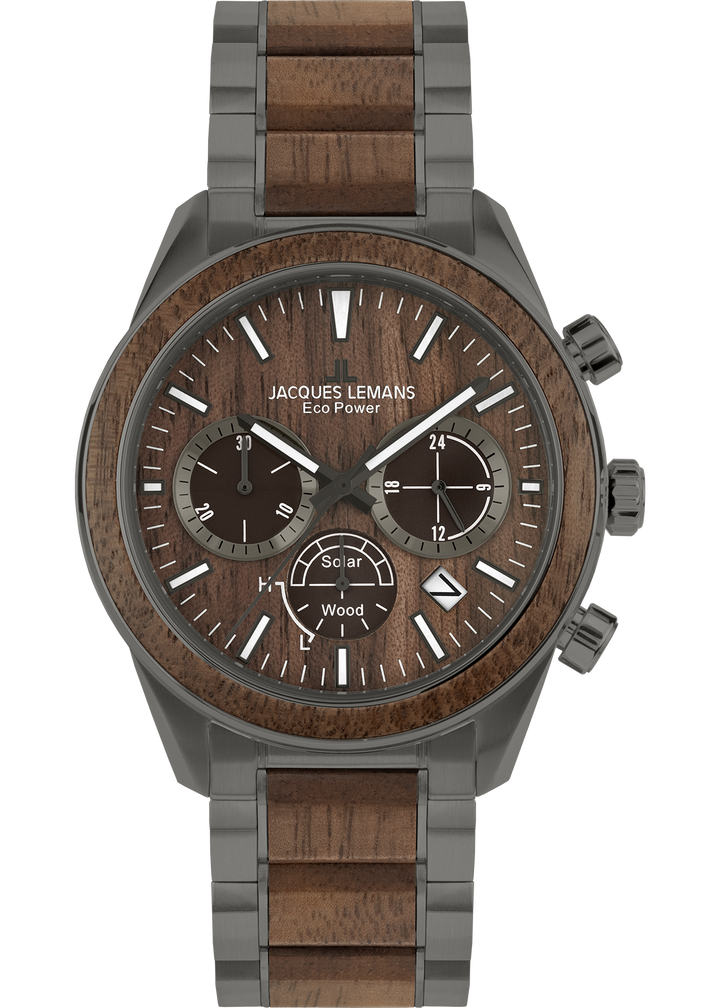 Eco Power Solar Wood Chronograph Grey Men's Bracelet Watch