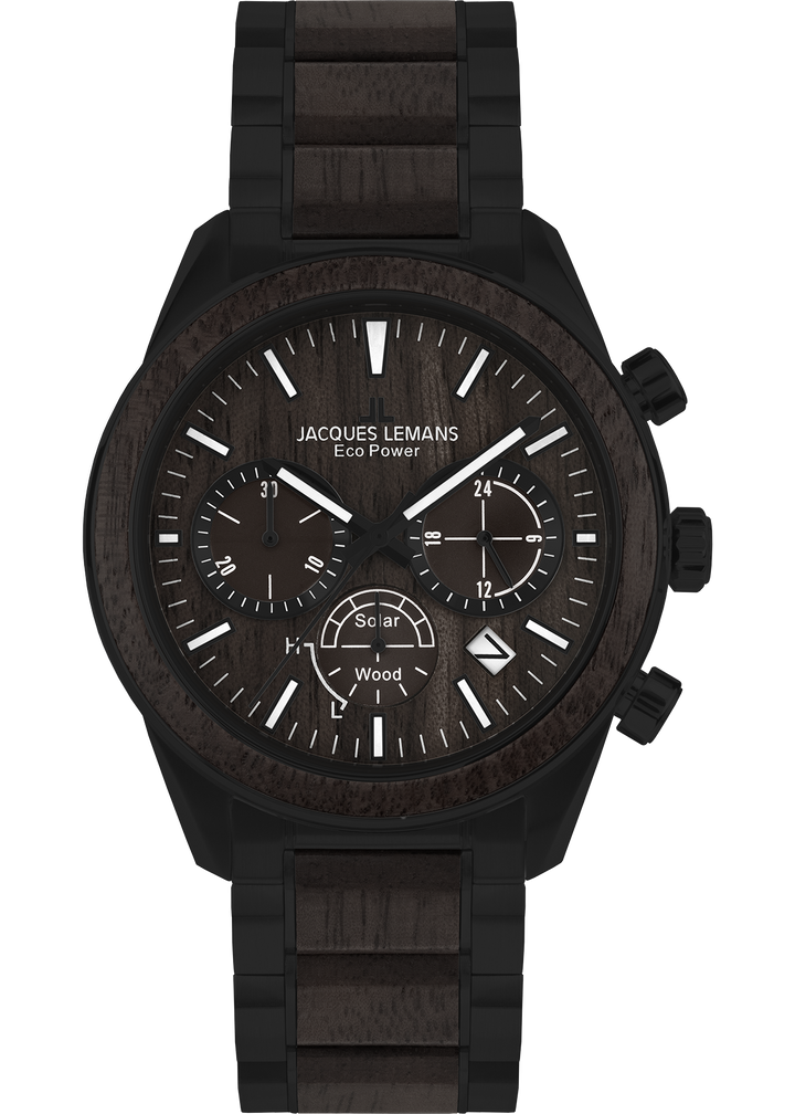 Eco Power Solar Wood Chronograph Black Men's Bracelet Watch