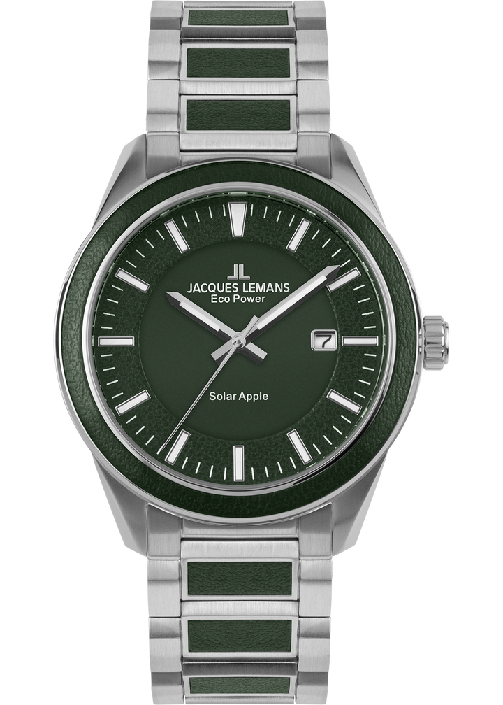 Eco Power Solar Stainless Steel Green Vegan Men's Bracelet Watch