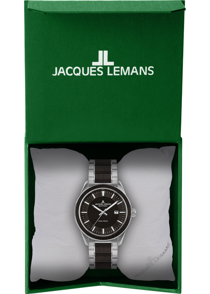 Eco Power Solar Wood Stainless Steel Men's Bracelet Watch