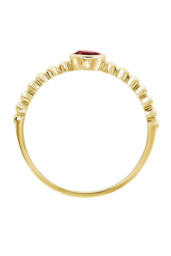 9ct Yellow Gold Red Cubic Zirconia Beaded Ring