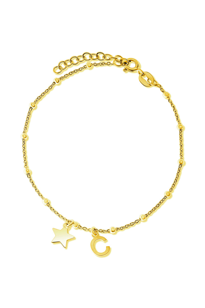 Gold Plated Sterling Silver Initial Star Charm Bracelet