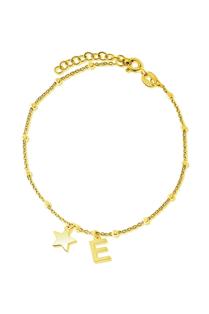 Gold Plated Sterling Silver Initial Star Charm Bracelet