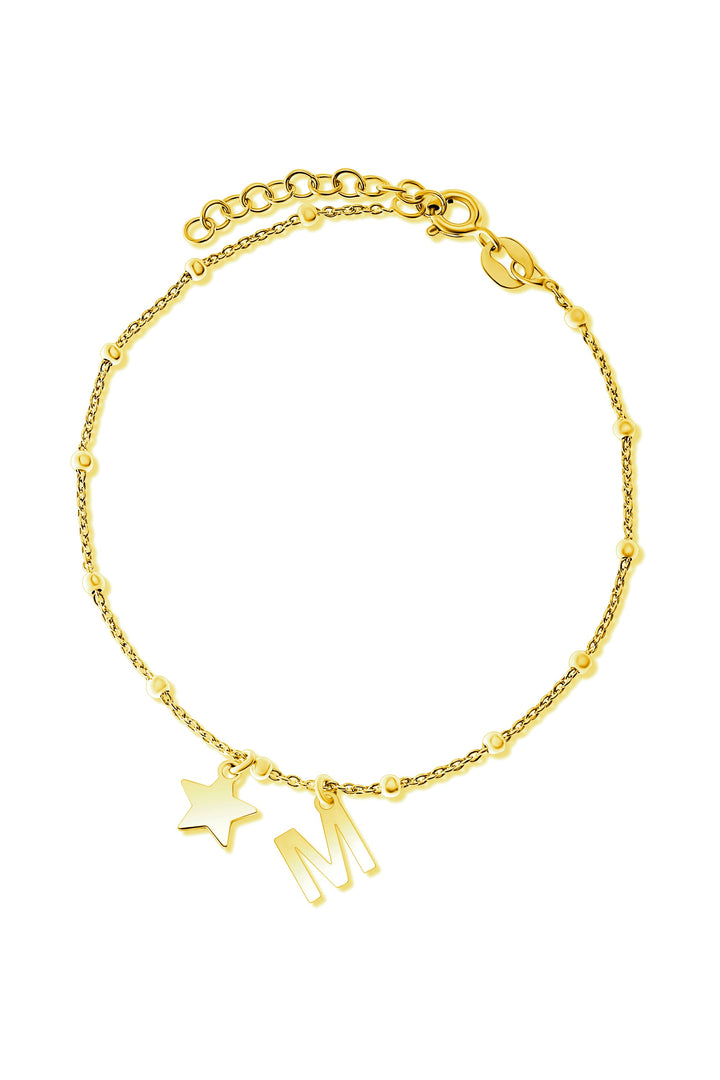 Gold Plated Sterling Silver Initial Star Charm Bracelet