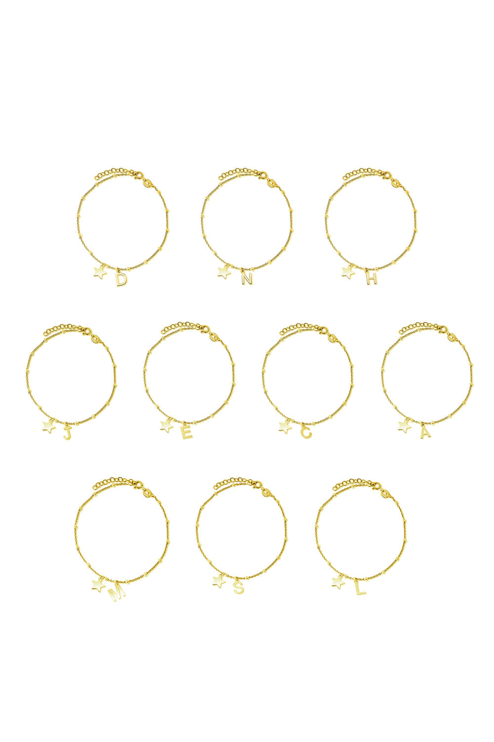 Gold Plated Sterling Silver Initial Star Charm Bracelet