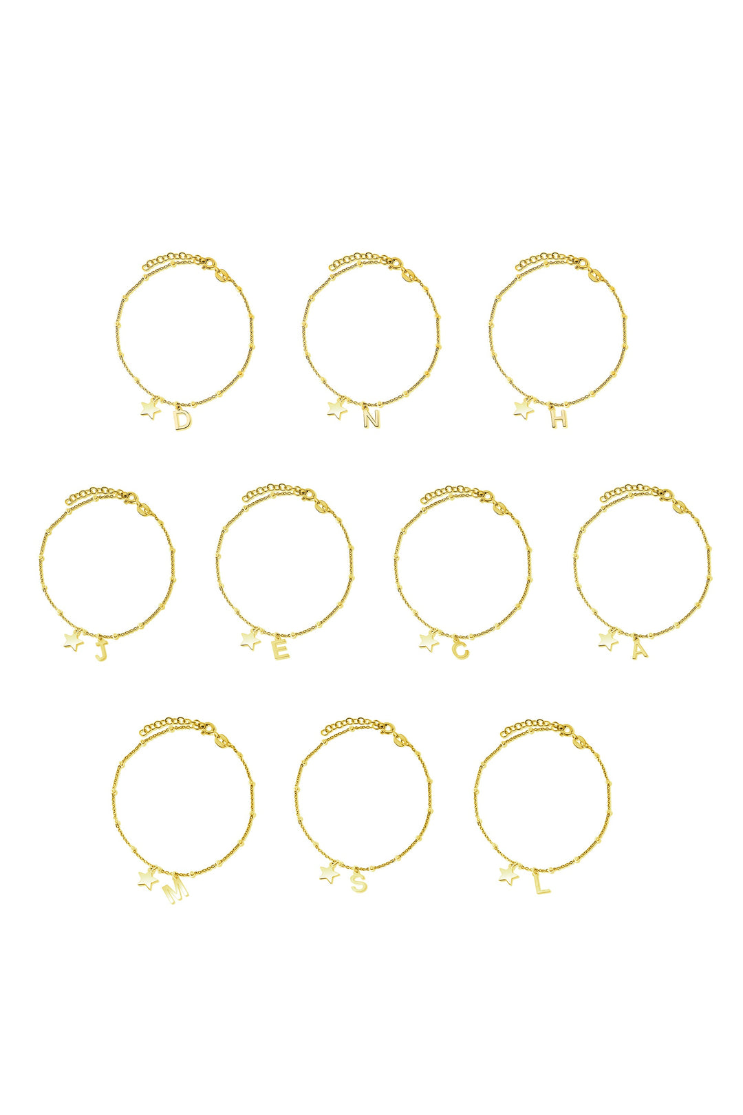 Gold Plated Sterling Silver Initial Star Charm Bracelet