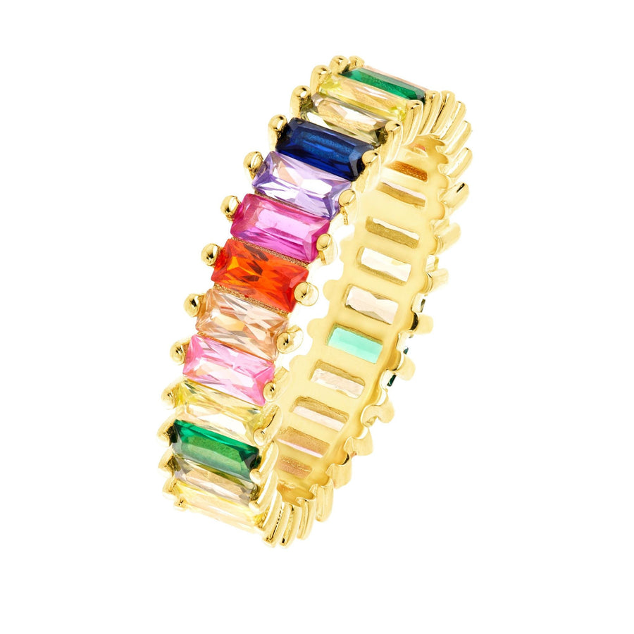 Gold Plated Sterling Silver Multi-Colour Cubic Zirconia Band Ring