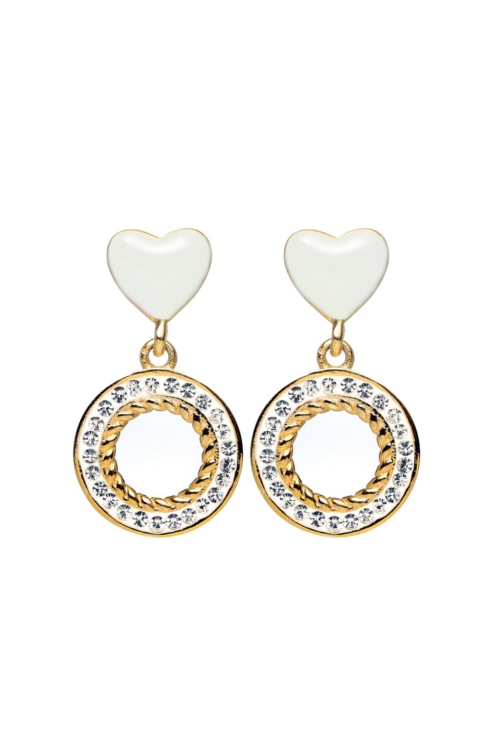 Gold Plated Sterling Silver White Enamel & Crystal Heart Stud Earrings