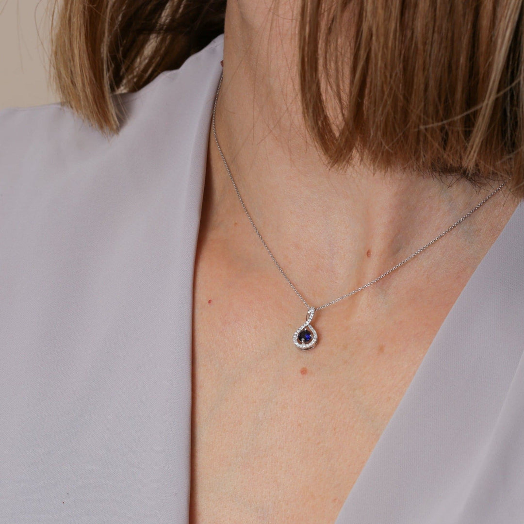 Kirsty | 9ct White Gold Created Sapphire and Lab Grown Diamond Necklace-2