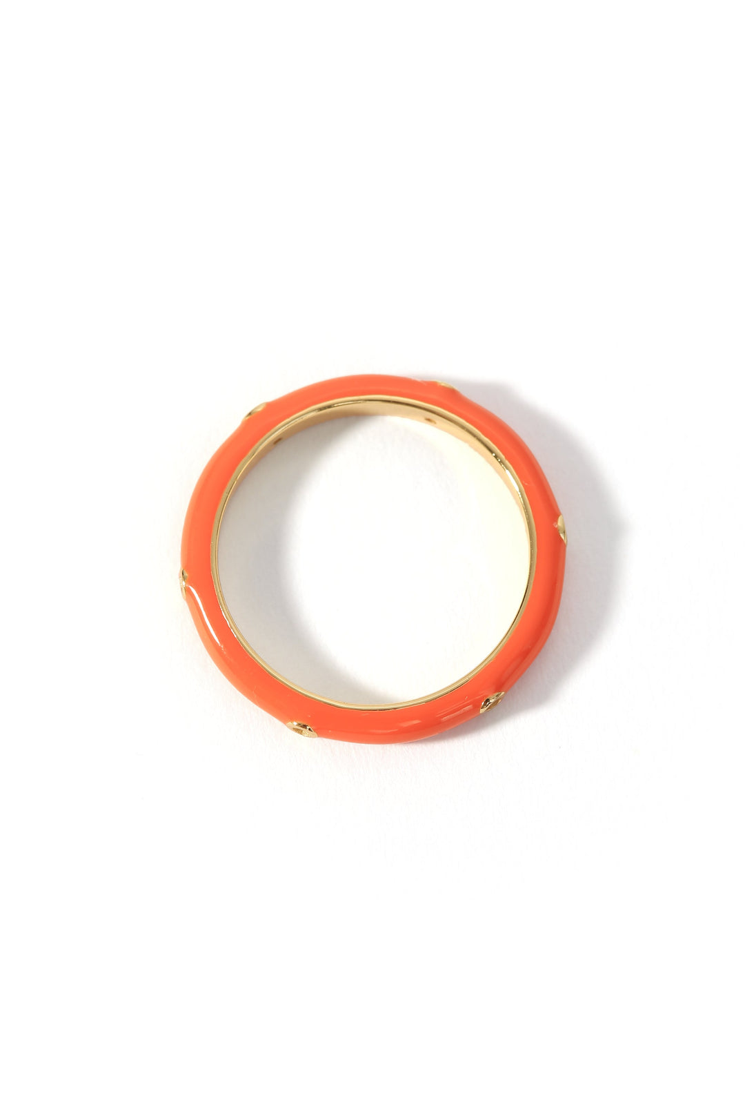 Sterling Silver Gold Plated Crystal Orange Enamel Stacker Ring