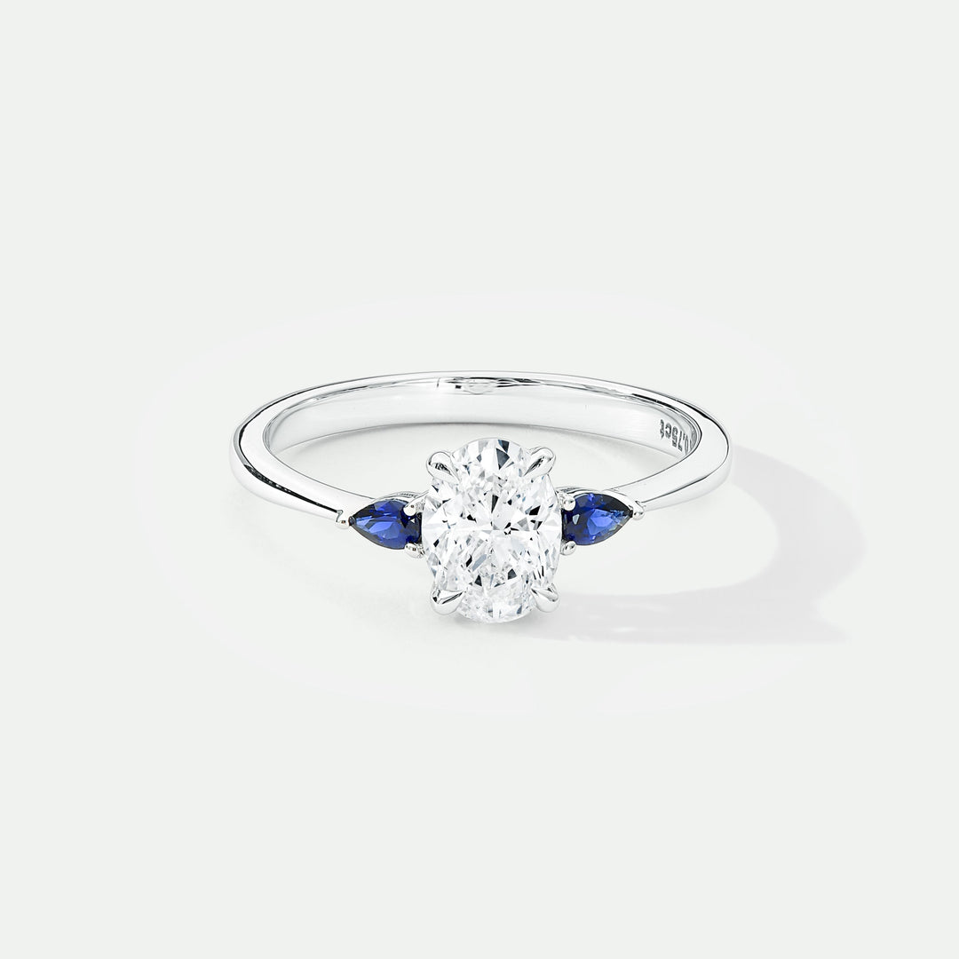 Rebecca | 9ct White Gold 0.75ct tw Oval Lab Grown Diamond and Created Sapphire Ring