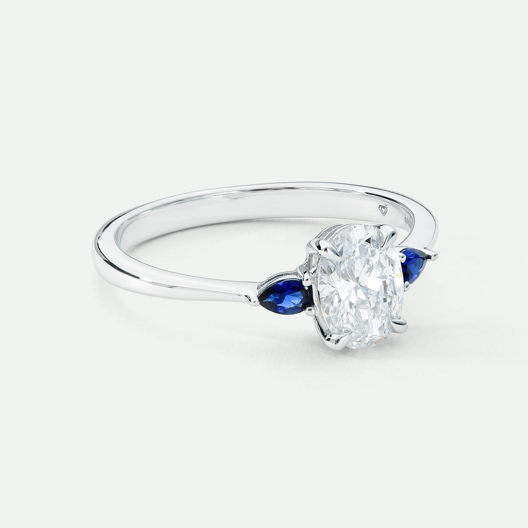 Rebecca | 9ct White Gold 0.75ct tw Oval Lab Grown Diamond and Created Sapphire Ring