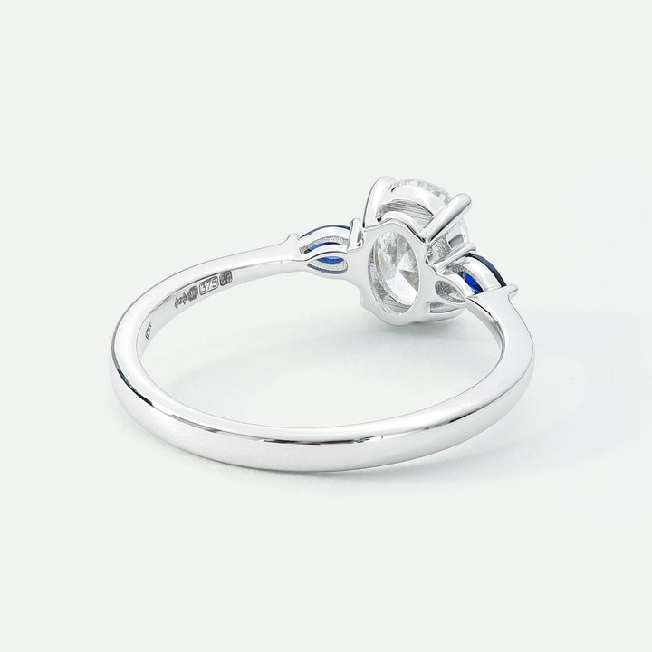 Rebecca | 9ct White Gold 0.75ct tw Oval Lab Grown Diamond and Created Sapphire Ring-4