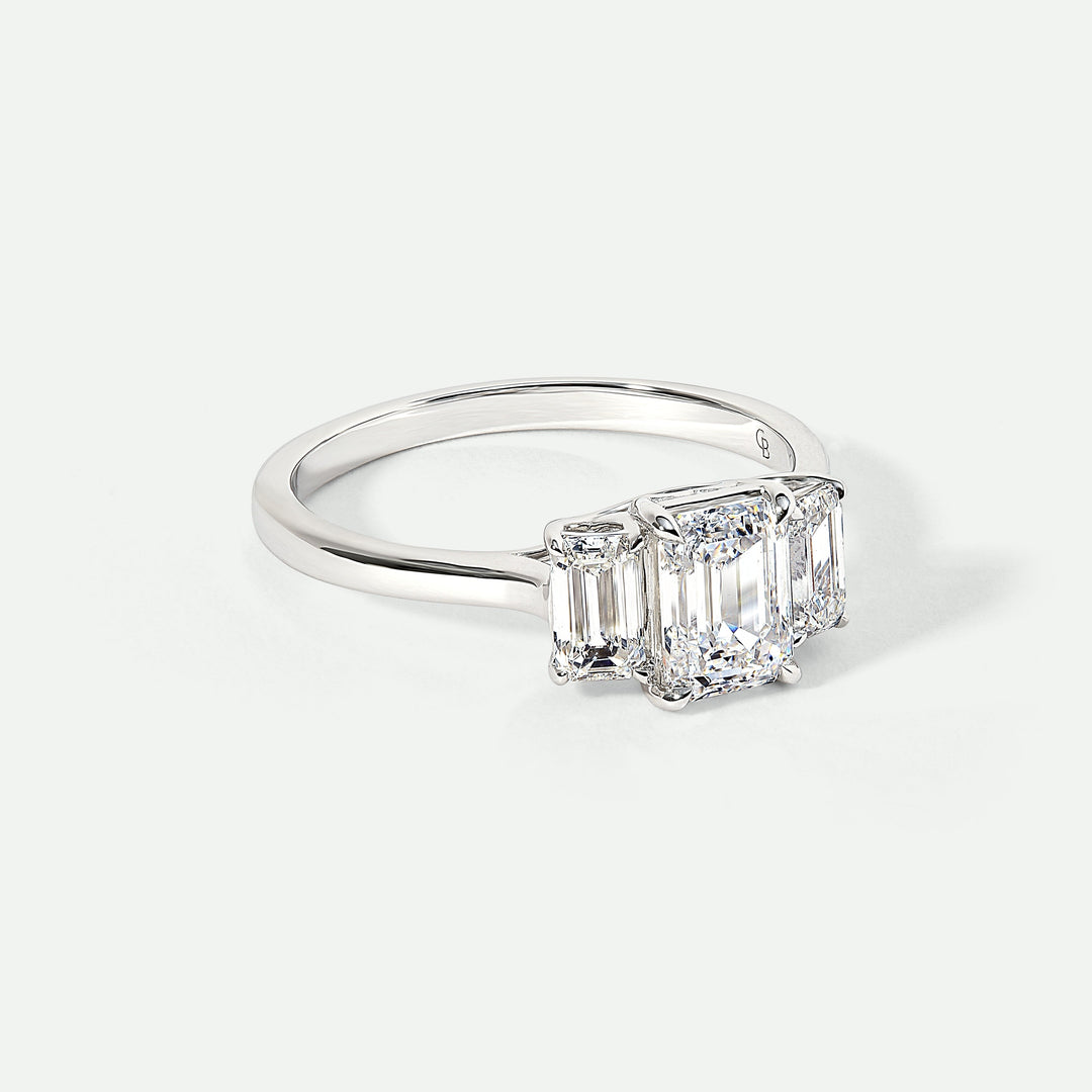 Murphy | 9ct White Gold 1.56ct tw Emerald Cut Lab Grown Diamond Three Stone Ring-3