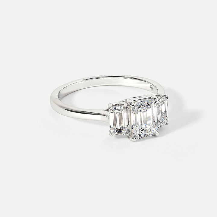 Murphy | 9ct White Gold 1.56ct tw Emerald Cut Lab Grown Diamond Three Stone Ring