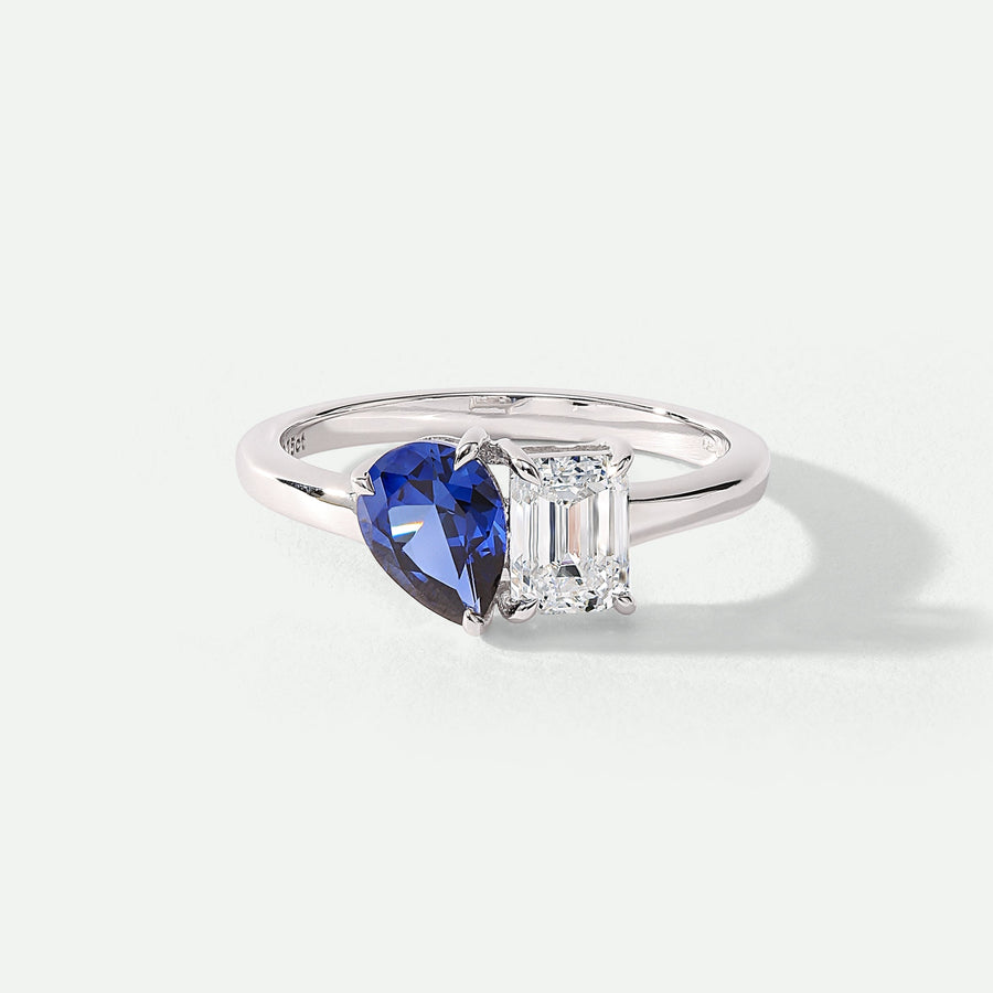 Harmony | 9ct White Gold 0.75ct tw Lab Grown Diamond and Created Sapphire Toi et Moi Ring