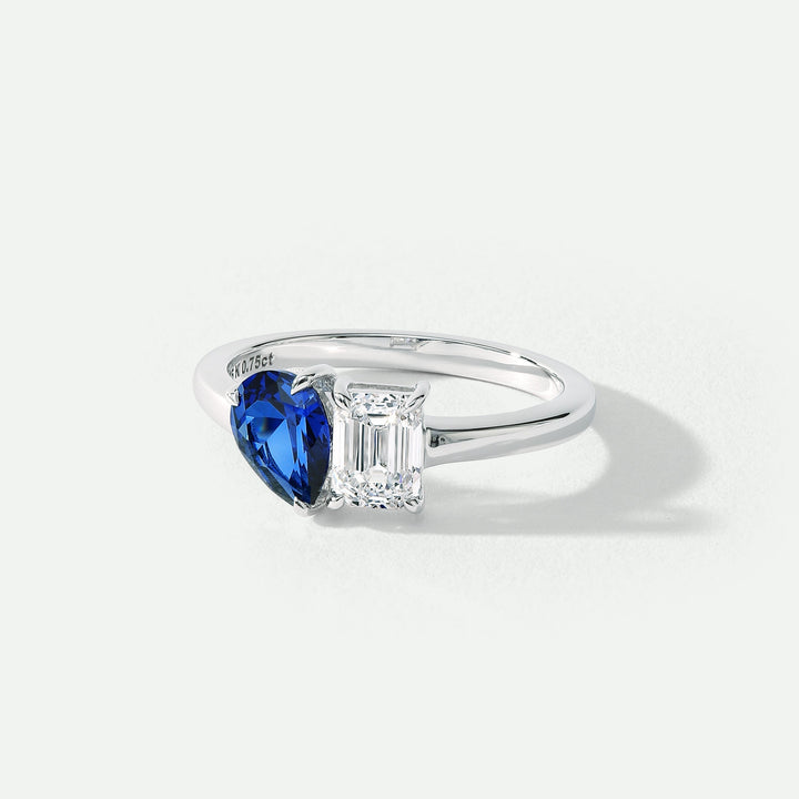 Harmony | 9ct White Gold 0.75ct tw Lab Grown Diamond and Created Sapphire Toi et Moi Ring