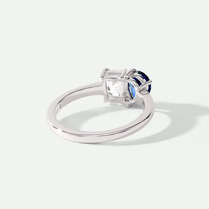 Harmony | 9ct White Gold 0.75ct tw Lab Grown Diamond and Created Sapphire Toi et Moi Ring-4