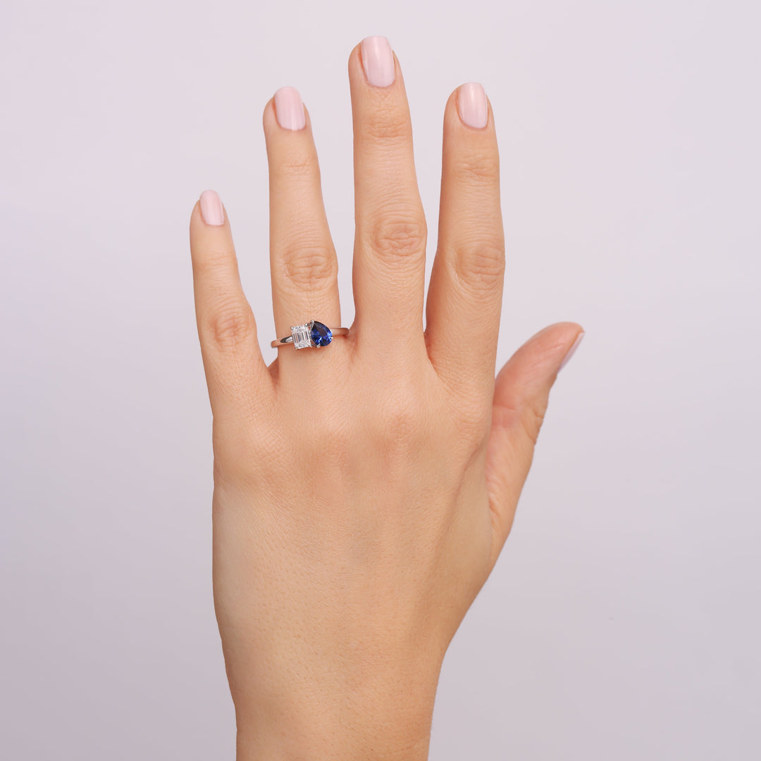 Harmony | 9ct White Gold 0.75ct tw Lab Grown Diamond and Created Sapphire Toi et Moi Ring