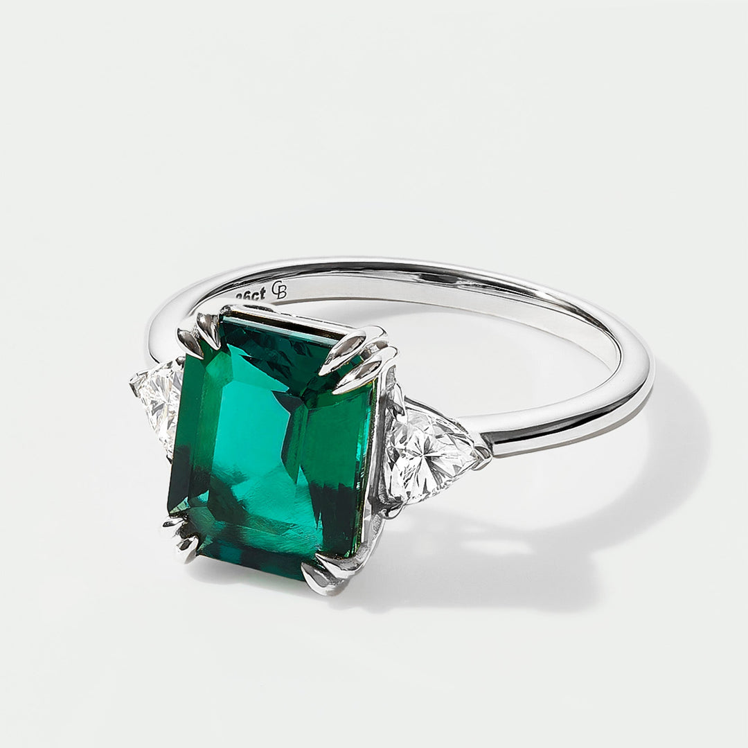 Cassie | 9ct White Gold Created Emerald and 0.36ct tw Lab Grown Diamond Ring