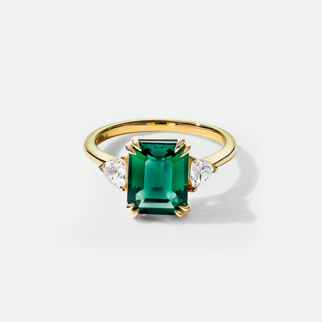 Cassie | 9ct Yellow Gold Created Emerald and 0.36ct tw Lab Grown Diamond Ring