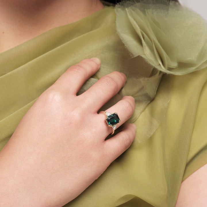 Cassie | 9ct White Gold Created Emerald and 0.36ct tw Lab Grown Diamond Ring-2