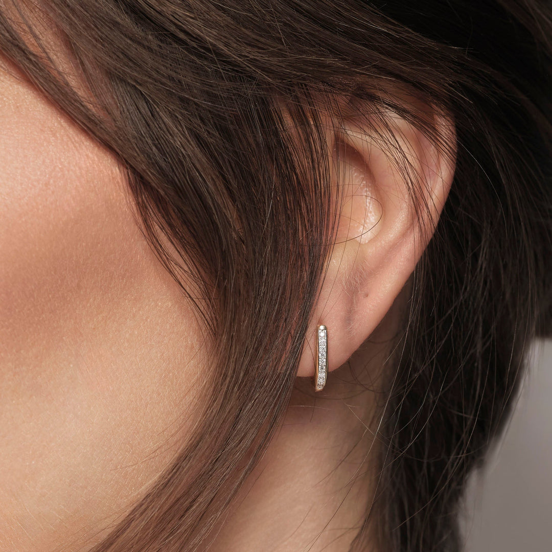 9ct Gold Lab Grown Diamond Linear Huggie Hoop Earrings