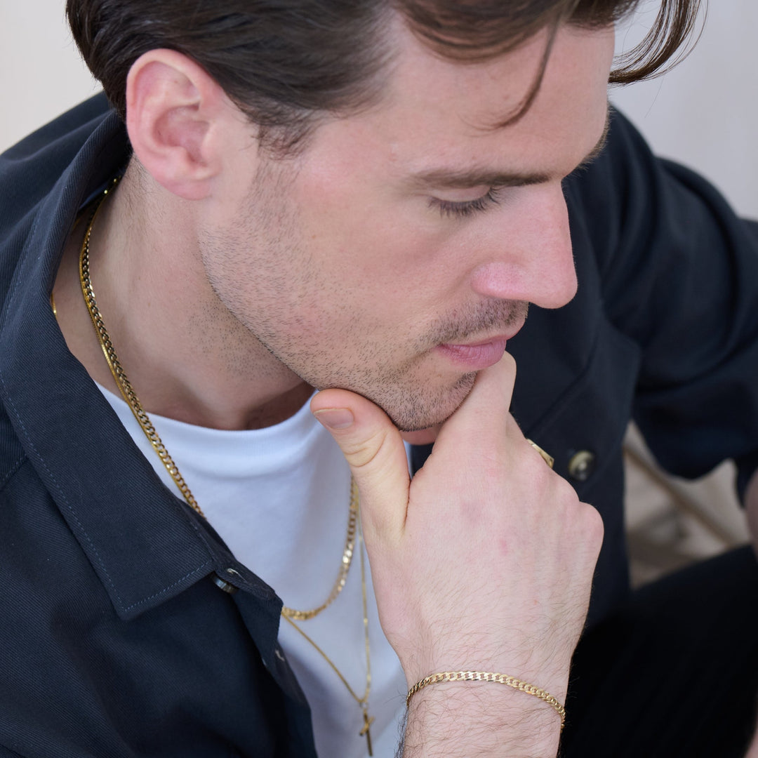 9ct Yellow Gold Solid Curb Chain Bracelet (4mm) 8 inch