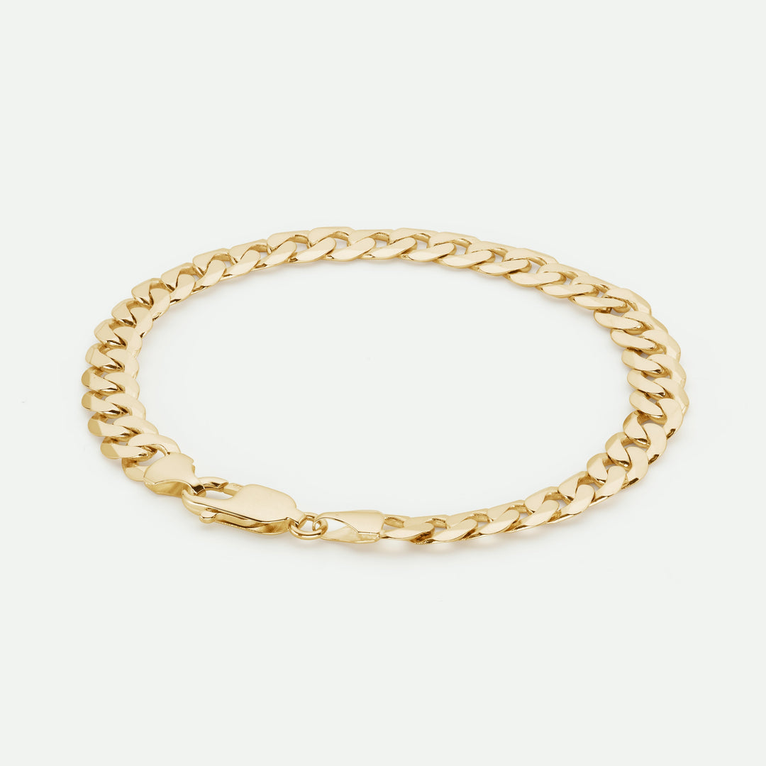 9ct Yellow Gold Solid Curb Chain Bracelet (7mm) 8.25 inch