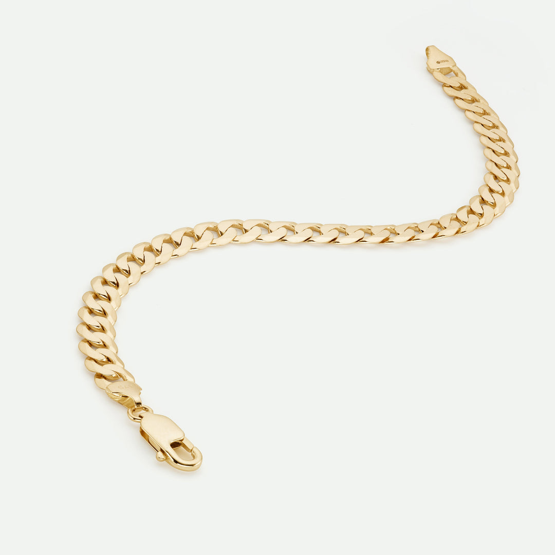 9ct Yellow Gold Solid Curb Chain Bracelet (7mm) 8.25 inch
