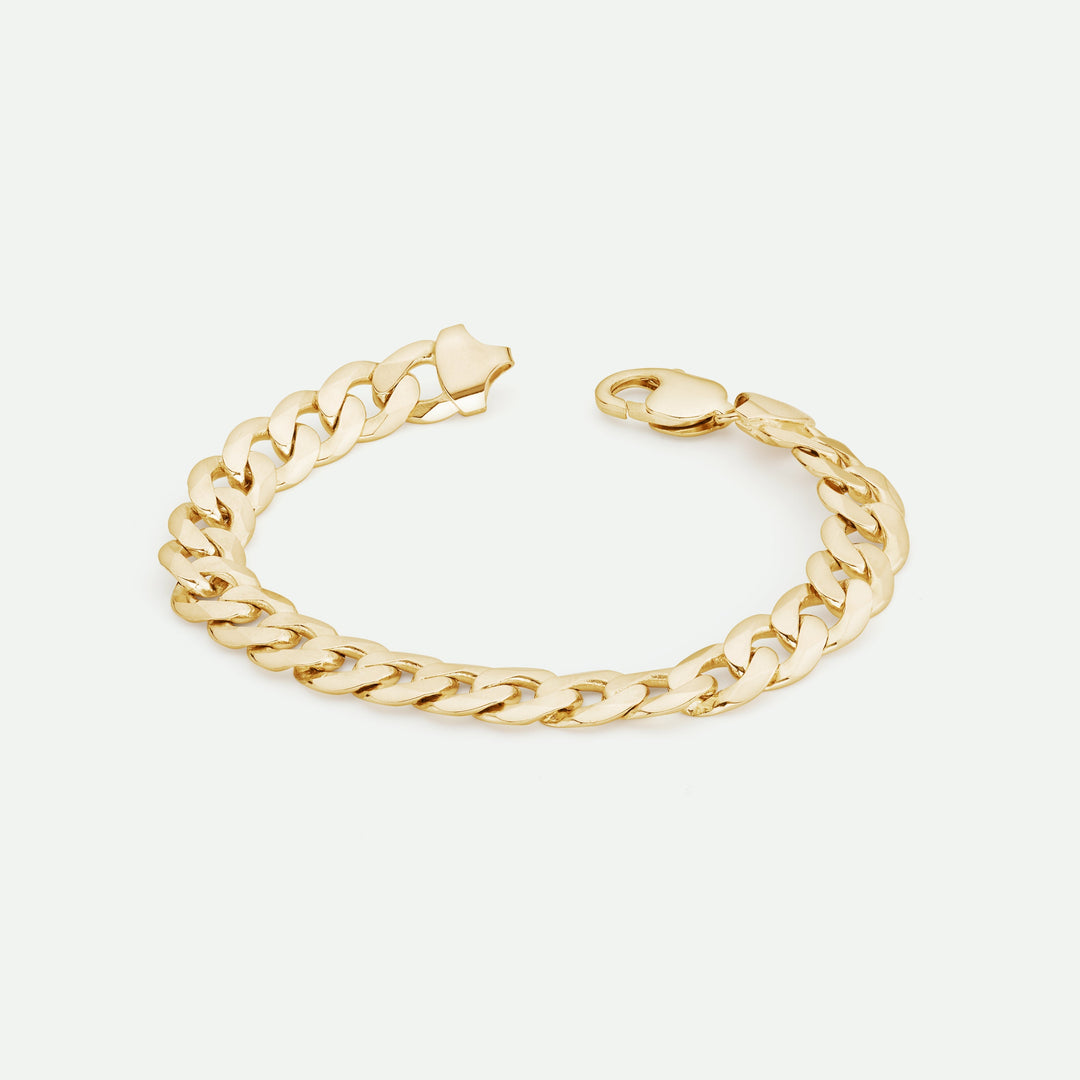 9ct Yellow Gold Solid Curb Chain Bracelet (10mm) 8.25 inch