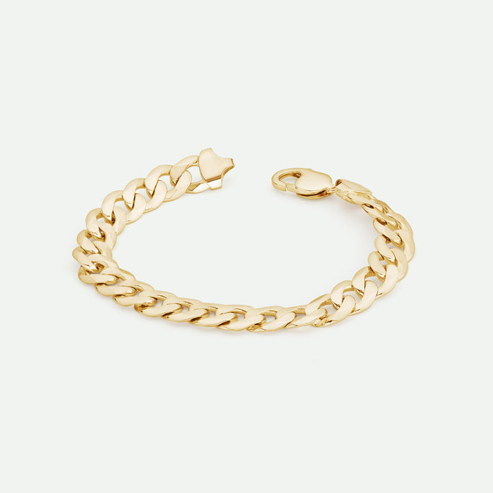 9ct Yellow Gold Solid Curb Chain Bracelet (10mm) 8.25 inch