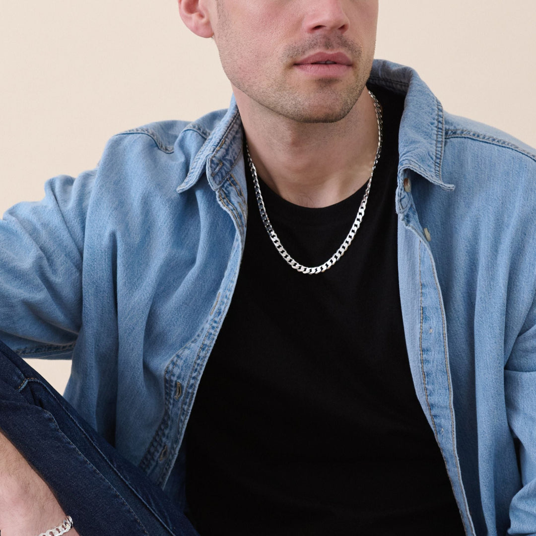 Sterling Silver Curb Chain (7mm) Necklace 22 inch