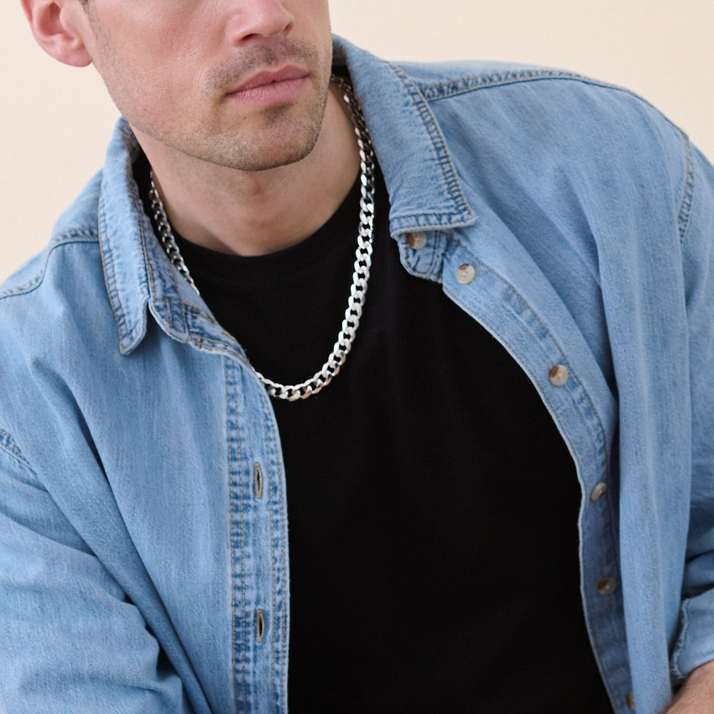 Sterling Silver Curb Chain (9mm) Necklace 22 inch