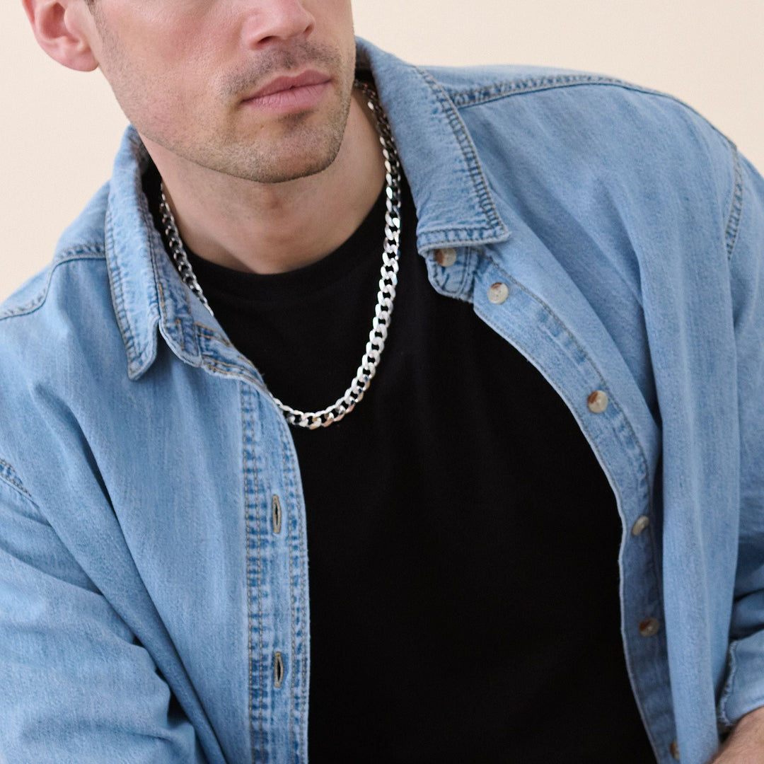 Sterling Silver Curb Chain (9mm) Necklace 22 inch