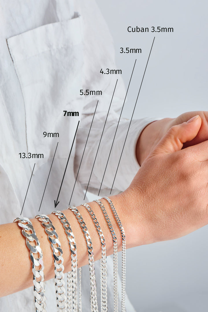 Sterling Silver Curb Chain (7mm) Bracelet 8 inch