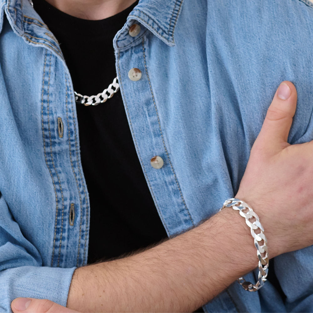 Sterling Silver Curb Chain (13.3mm) Bracelet 8.5 inch