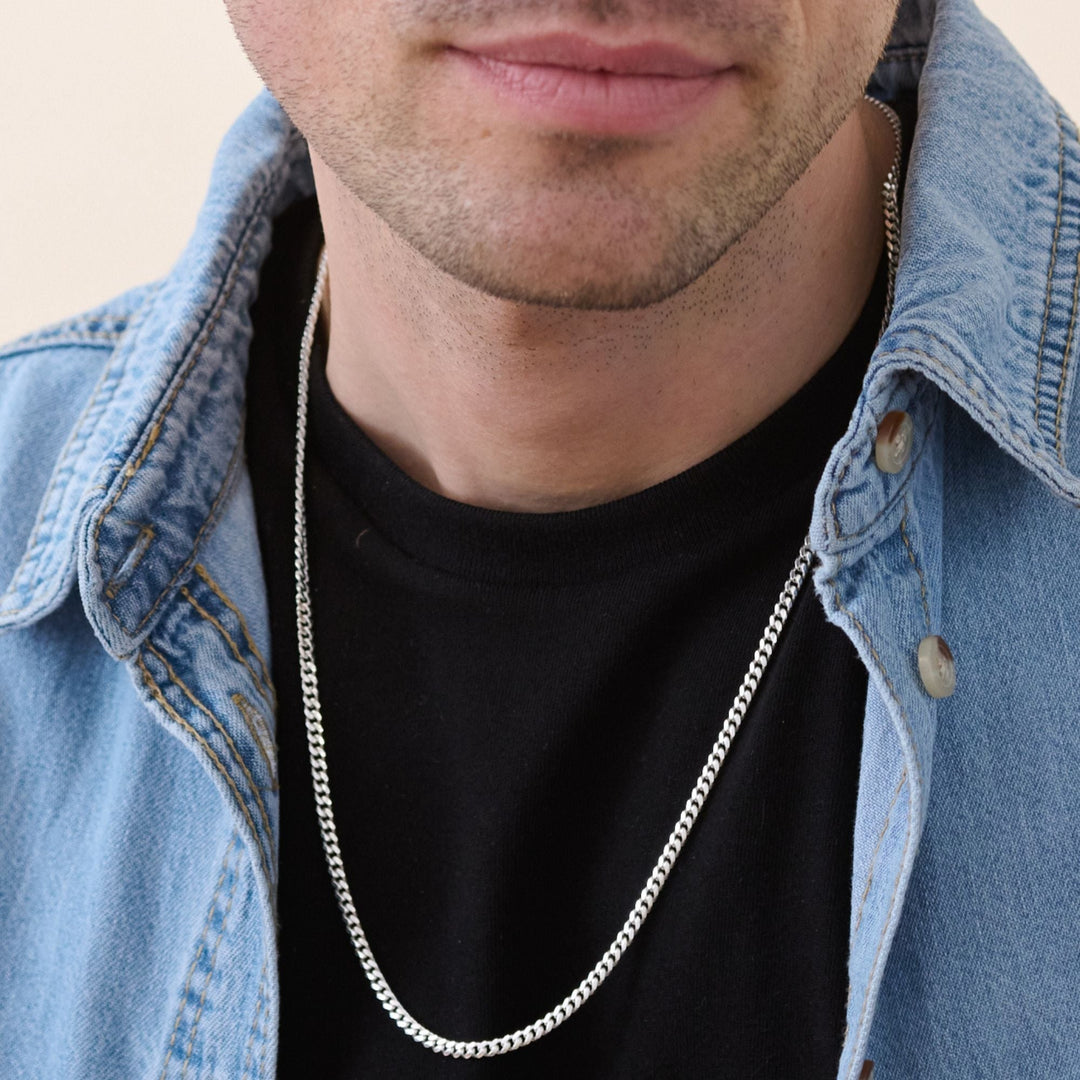 Sterling Silver Curb Chain Cuban (3.5mm) Necklace 24 inch