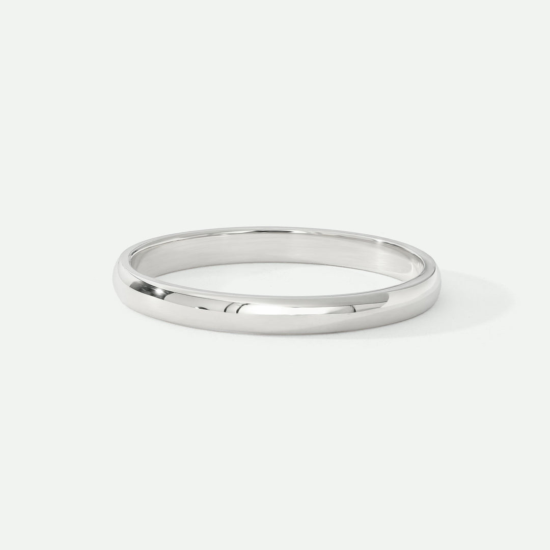Classic 9ct White Gold D-Shape Wedding Band Ring - 2mm