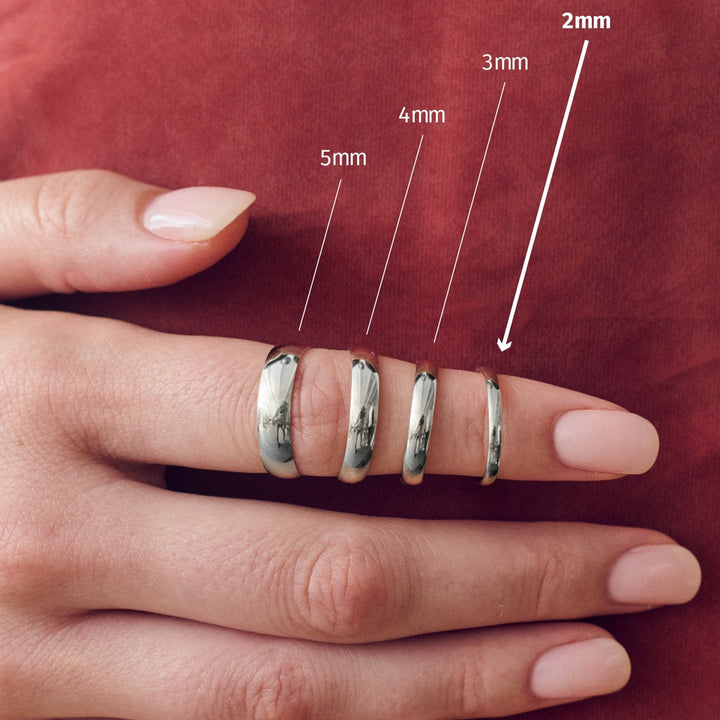 Classic 9ct White Gold D-Shape Wedding Band Ring - 2mm