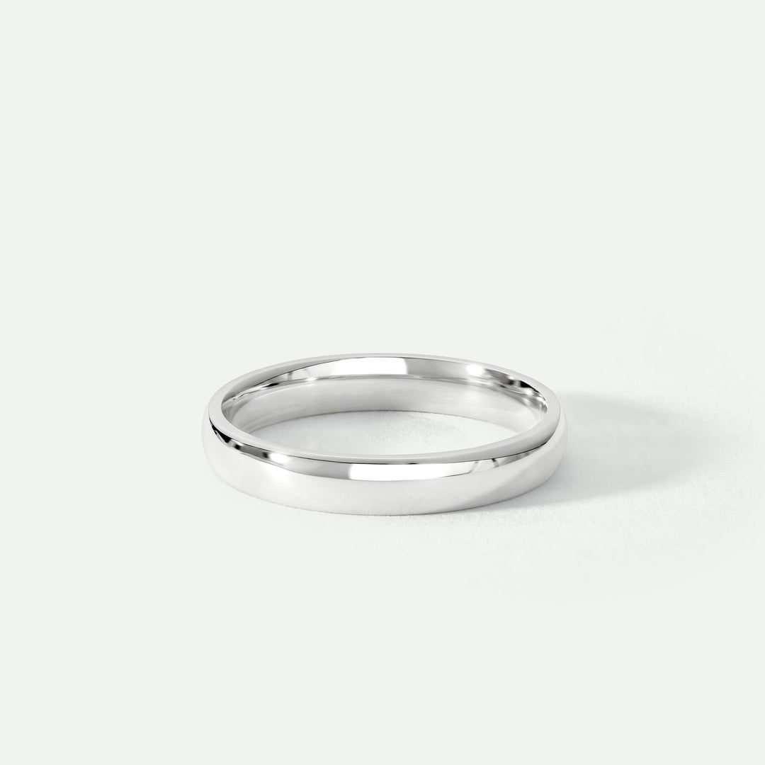 Classic 18ct White Gold D-Shape Wedding Band Ring - 3mm
