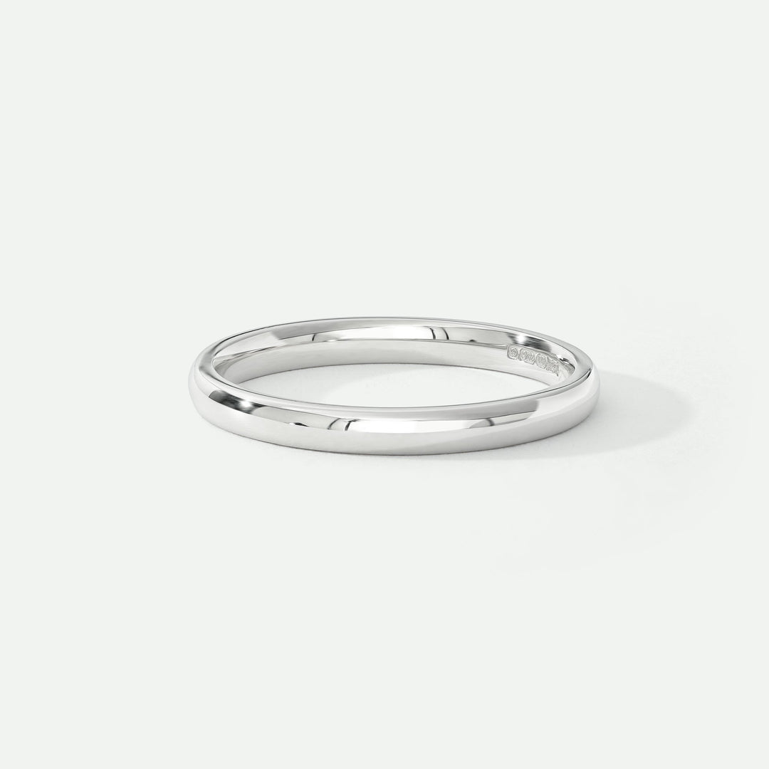 Classic 9ct White Gold Court Wedding Band Ring - 2mm