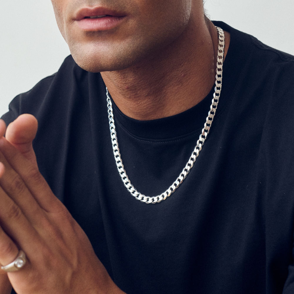 Sterling Silver Curb Chain (8mm) Necklace 22 inch