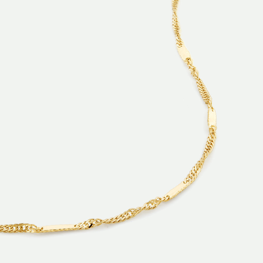 9ct Yellow Gold Solid Singapore Bar Chain Necklace 18 inch