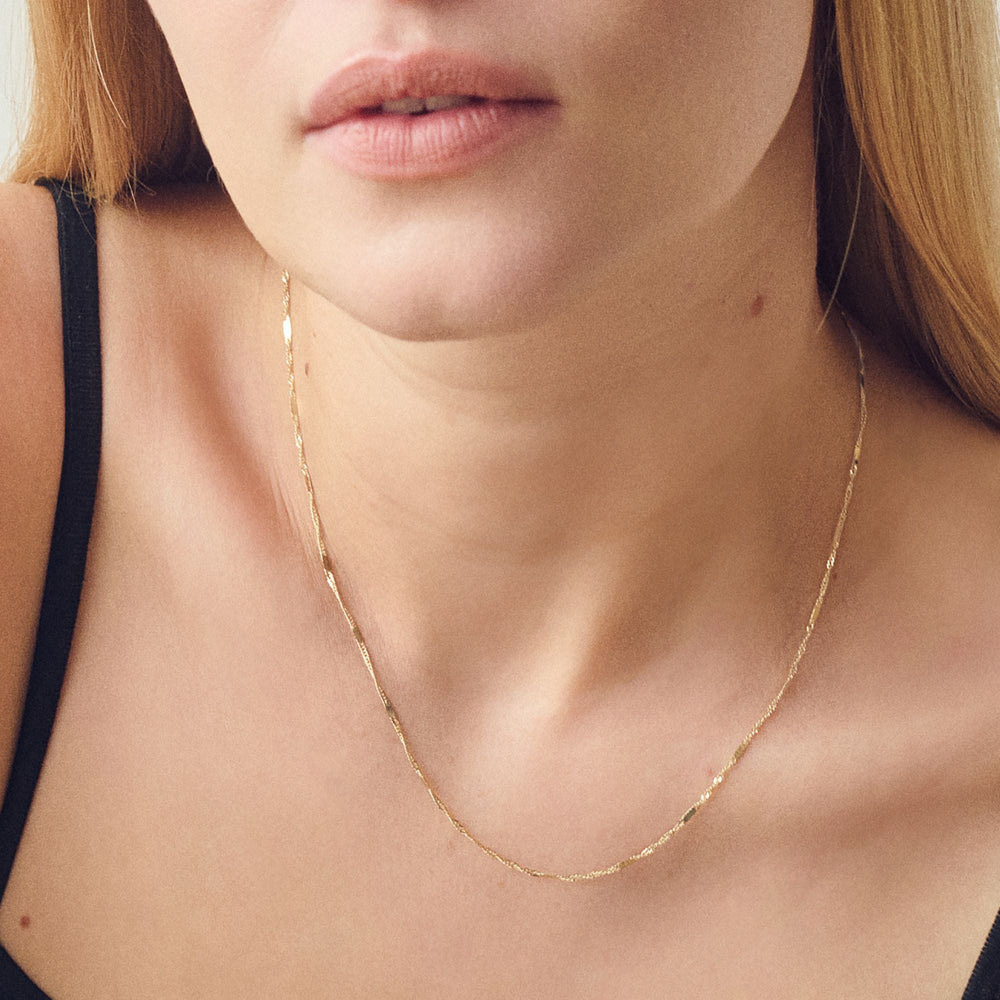 9ct Yellow Gold Solid Singapore Bar Chain Necklace 18 inch