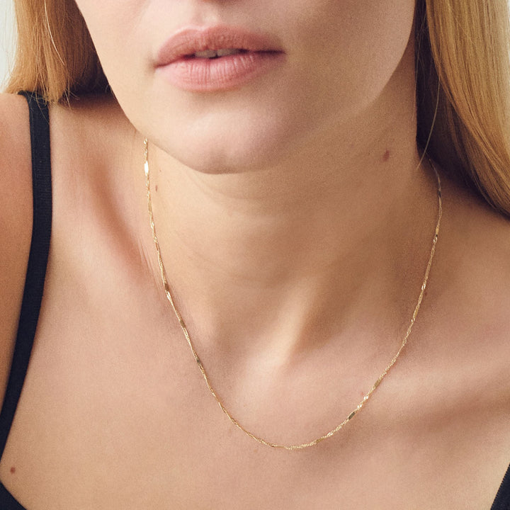 9ct Yellow Gold Solid Singapore Bar Chain Necklace 18 inch