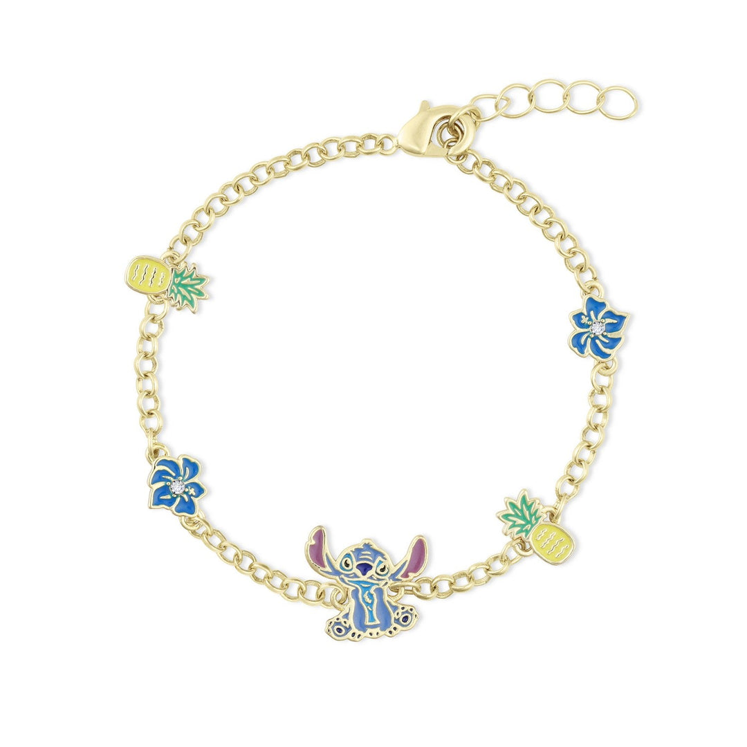Disney Brass Yg Plt Stitch Pineapple & Flower Bracelet BF00716YRWL-65.PA