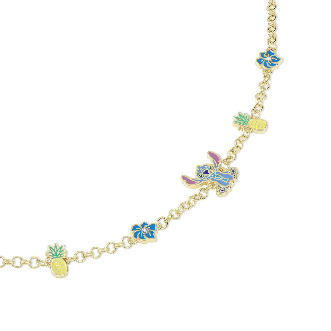 Disney Brass Yg Plt Stitch Pineapple & Flower Bracelet BF00716YRWL-65.PA