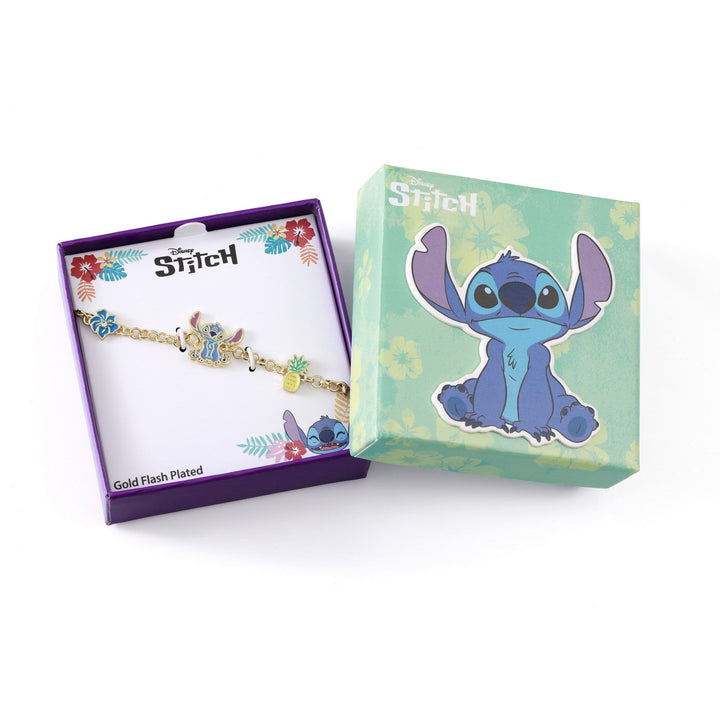 Disney Brass Yg Plt Stitch Pineapple & Flower Bracelet BF00716YRWL-65.PA
